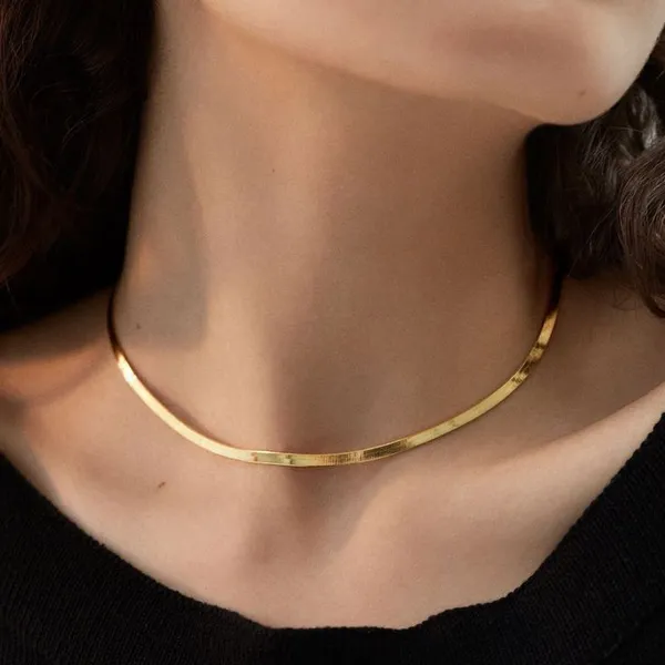 Gold_Plated_Brass_Flat_Snake_Chain_Herringbone_Necklace_For_Women